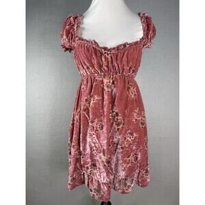 Lait Collection Babydoll Velvet Burnout‎ Pink Mini Dress Womens Sz S Twee Fairy